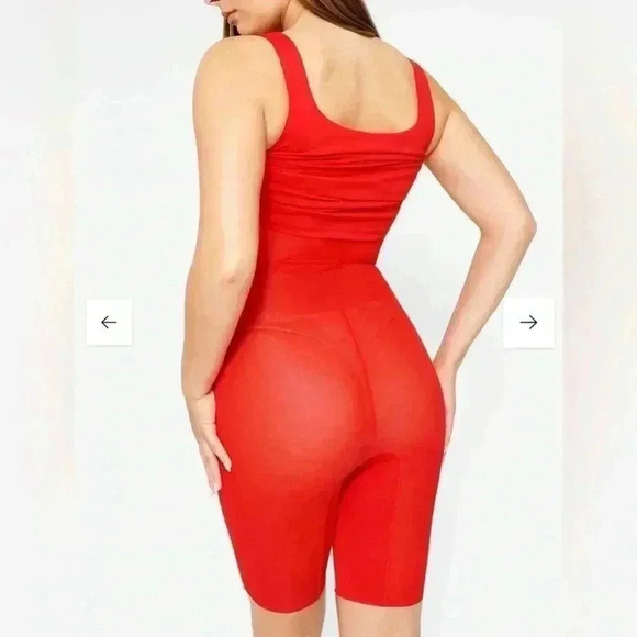 NWT POPILUSH Shapewear Dress Workwear Square Neck Sleeveless Midi - Holiday Red - Picture 5 of 11
